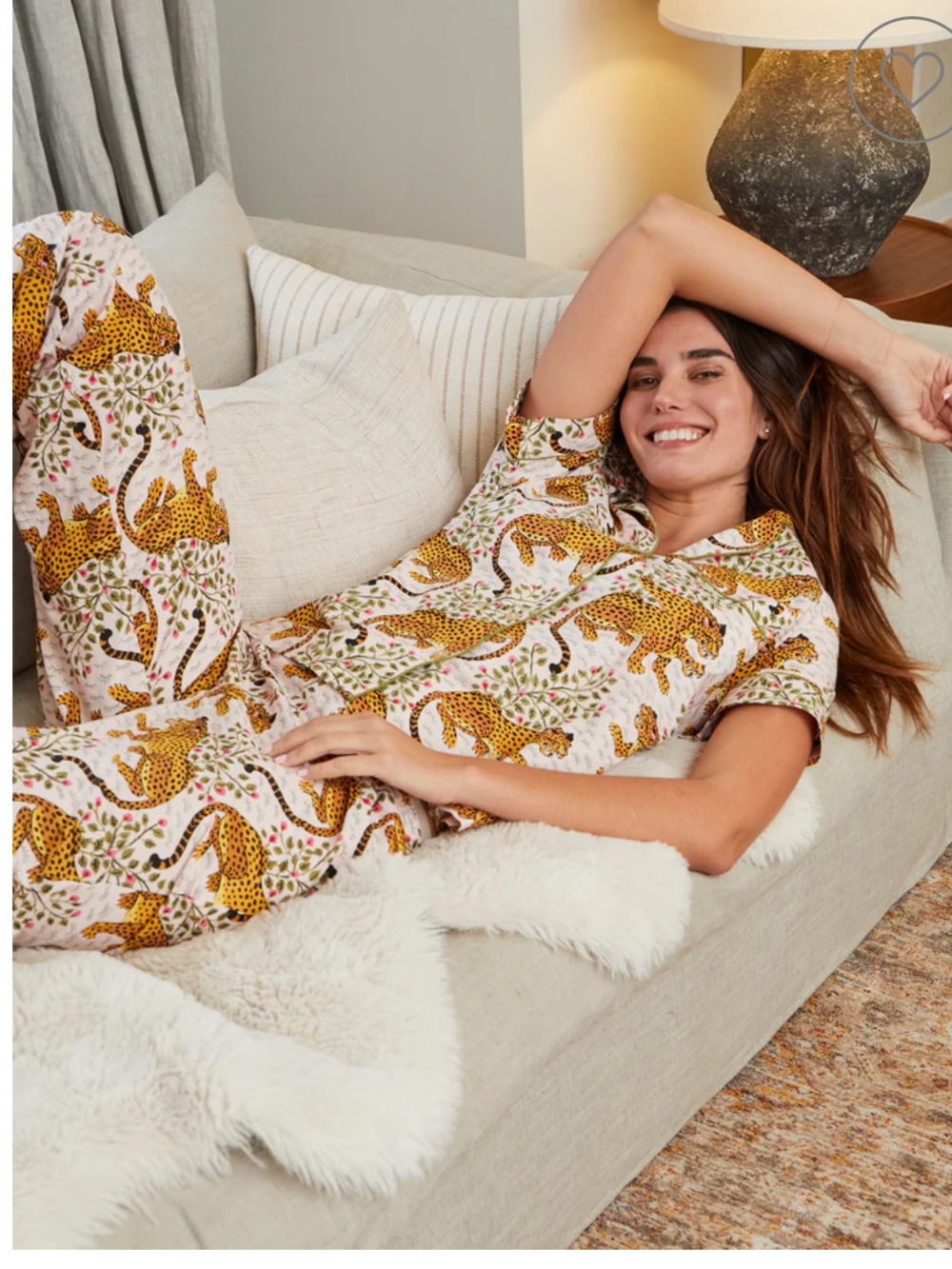Printfresh Bagheera Short Top & Long Pants PJ Set Size 1x Leopard Print